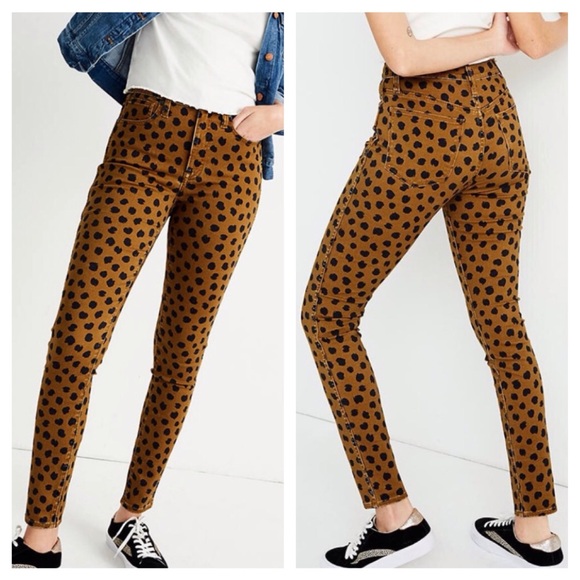 NWT Madewell Brown Leopard Dot 10” High-Rise Lyocel Skinny Pants Womens Sz 27 - Picture 1 of 16